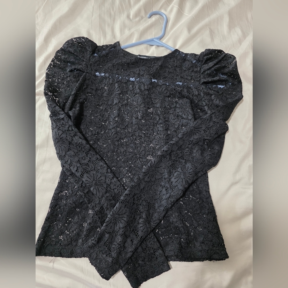 Streetwear Society Black Lace Puff Sleeve Long Sleeve Top